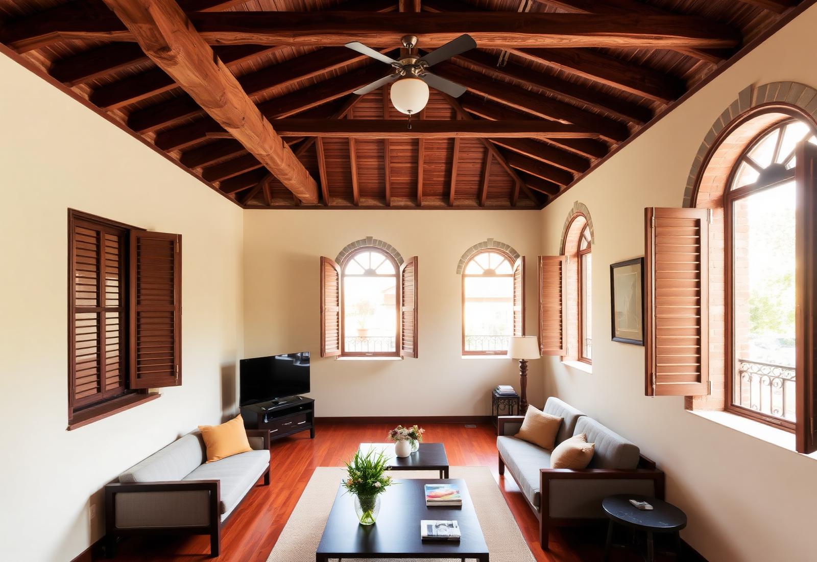 Loft con vigas originales y ventanas en arco